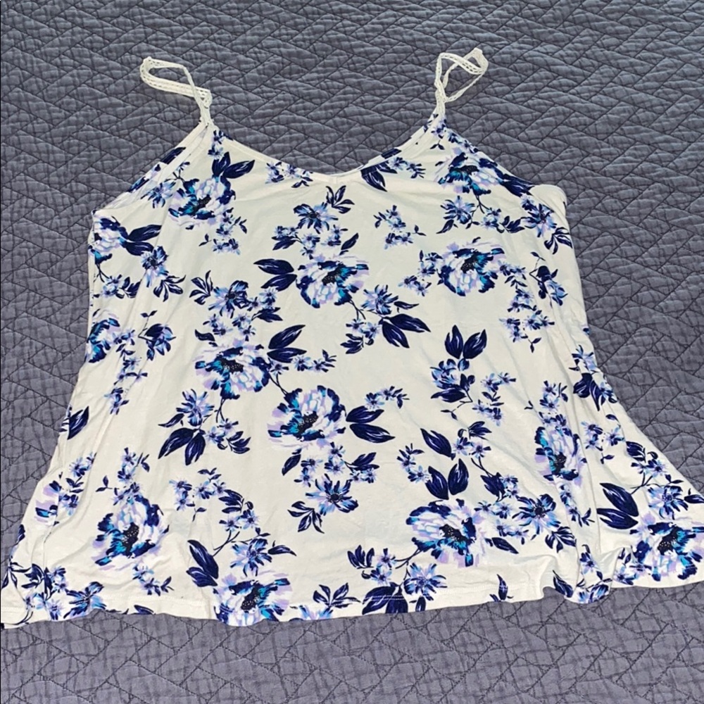 Torrid swing cami top - white blue floral